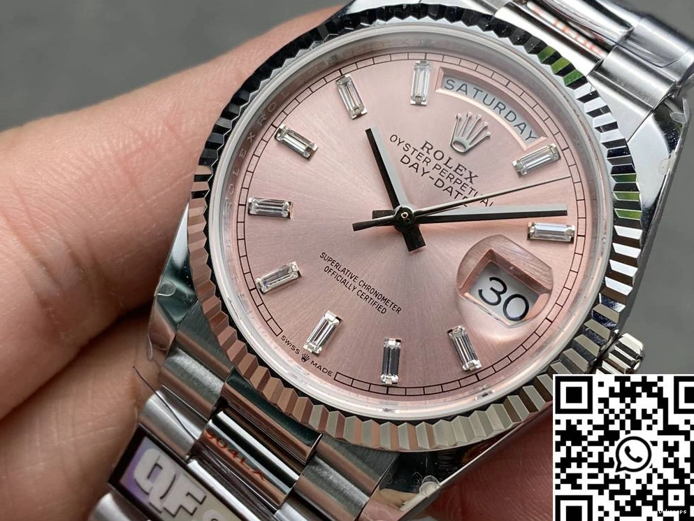 Factory Pink QF Dial v5 Date Rolex Steel Day Tungsten 36mm M128239-0071 0314